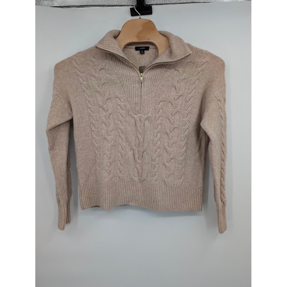 J. Crew Cable-Knit Half-Zip Sweater in Supersoft Yarn Tan Women's NWT sz S